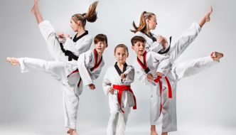 martial arts group showing off artistic moves