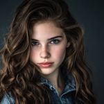 beautiful teen girl with dark hair and blue jean jacket