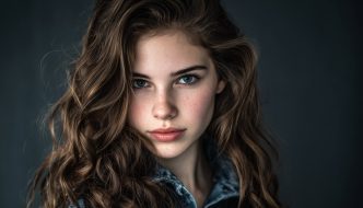 beautiful teen girl with dark hair and blue jean jacket