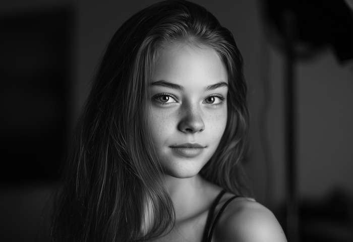 dark haired girl black and white portrait shoot
