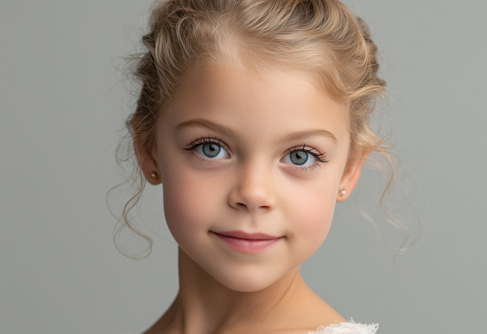 blonde haired young child with earrings
