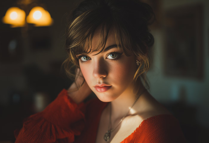 glamour girl with dark hair and dark eyes
