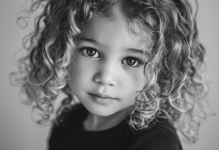 young child portrait in black and white